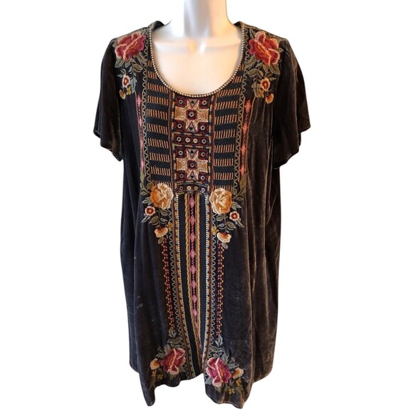 Johnny Was Cherelle Velvet Embroidered Drape Tunic Top Short Sleeve Women Size M - Picture 3 of 11